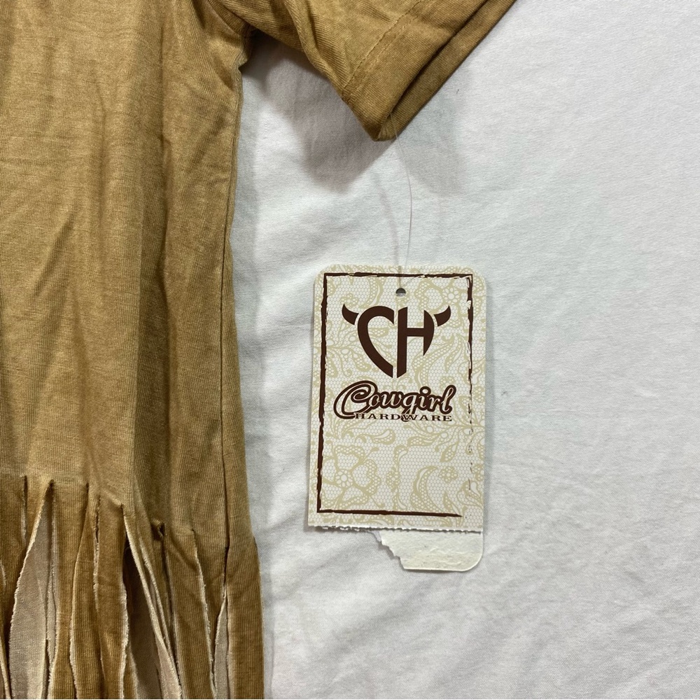 Cowgirl Hardware Tan Fringe Tee wording Rodeo in Red lettering western Cropped - Picture 4 of 8